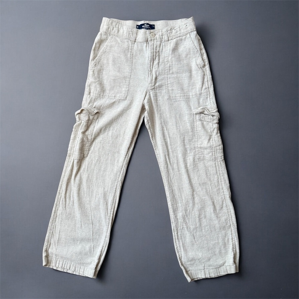 Hollister Ultra-High Rise Vintage Baggy Pants Cream Cargo Lightweight Size M